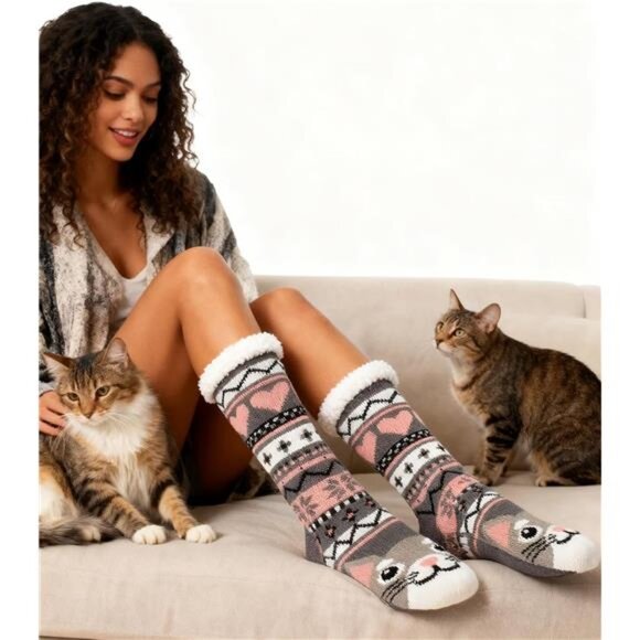 Fuzzy Slipper Socks for Women Girls Kids with Grips Warm Sherpa - Picture 3 of 7